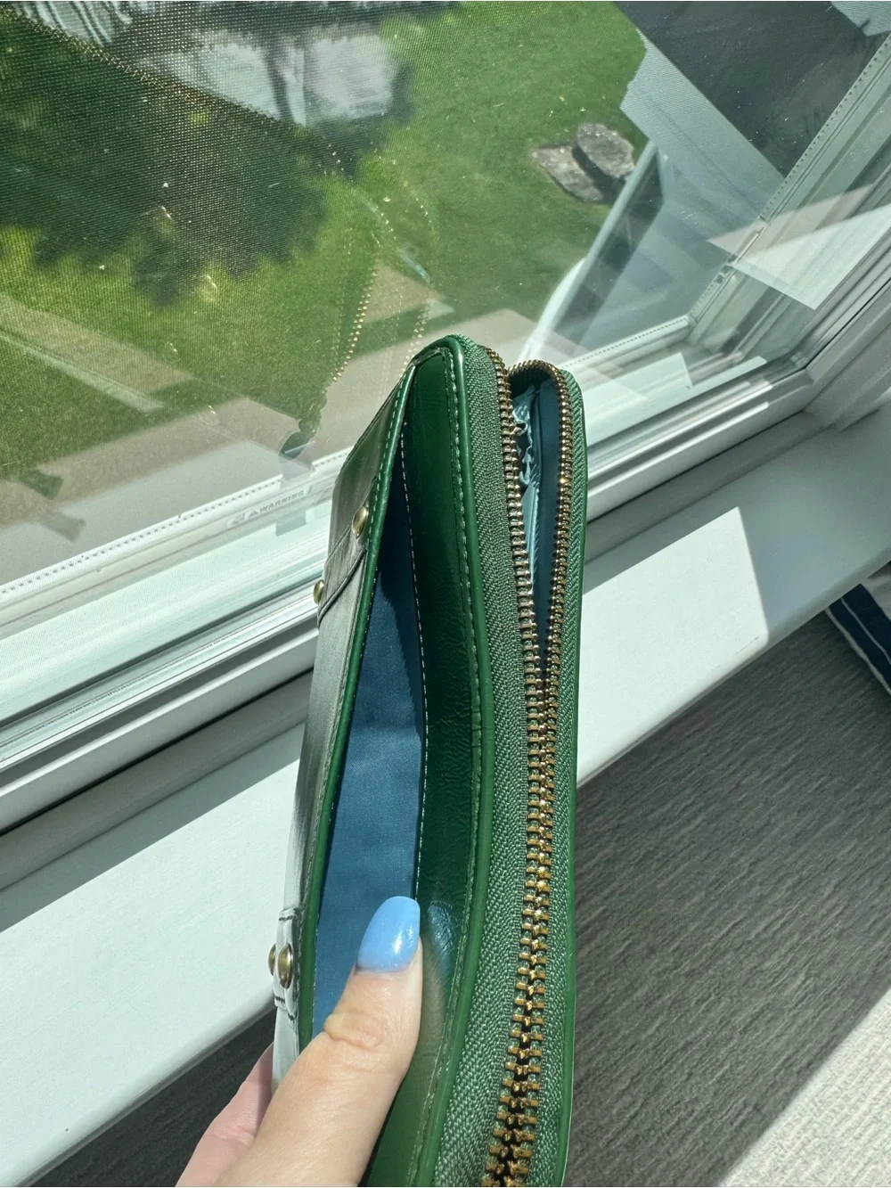 COACH Green Leather Zip Wallet with Gold Buckles